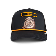 Black cap with lion emblem and 'KING' text on a white background