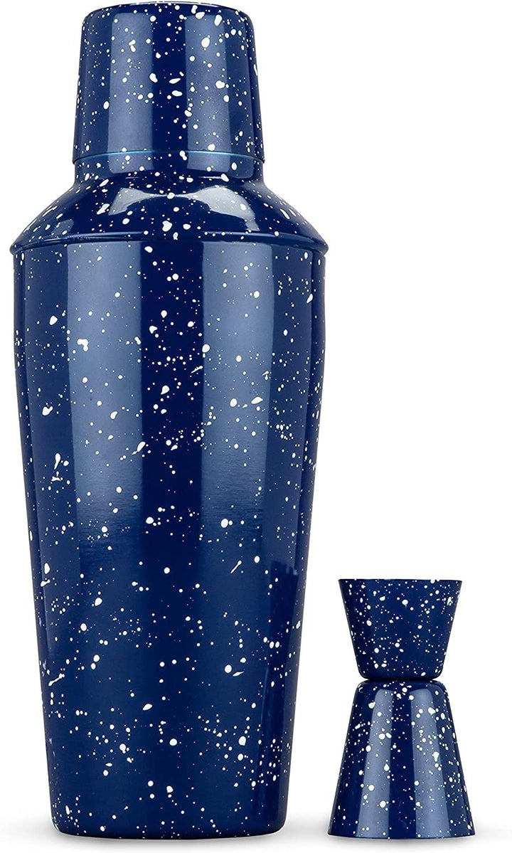 ENAMEL COCKTAIL SHAKER AND JIGGER SET