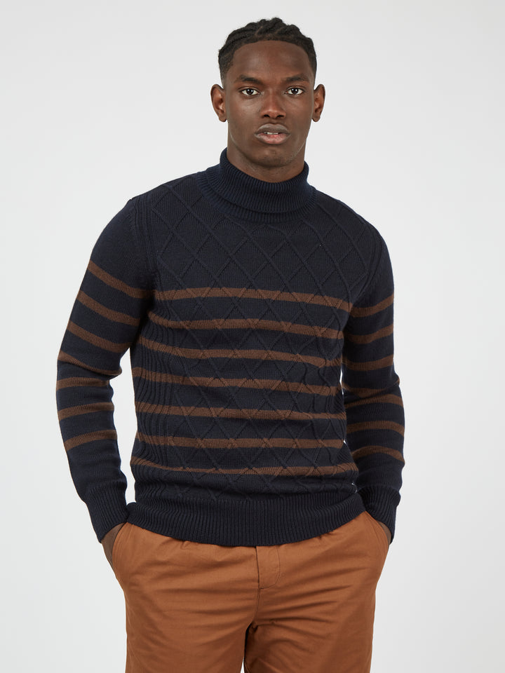 BEN SHERMAN TEXTURED STRIPE ROLL NECK *ONLINE ONLY*