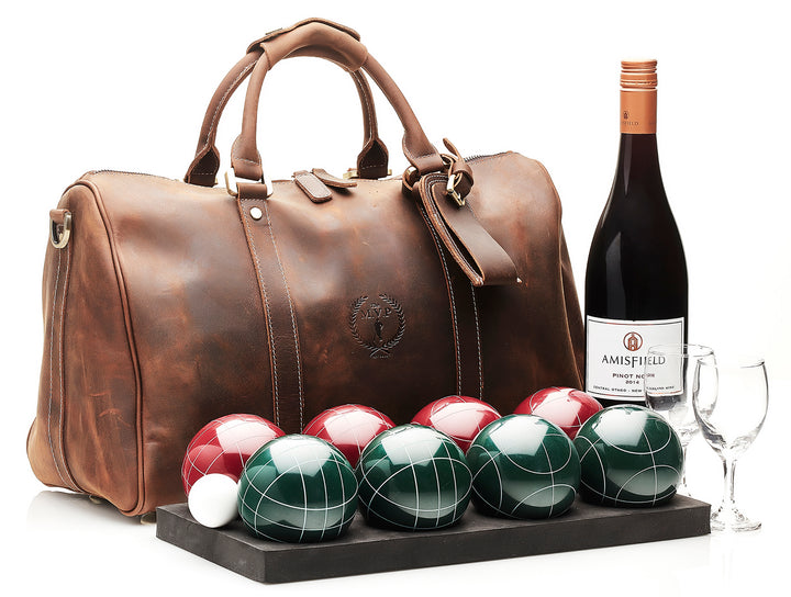VOSS STORE AVALON MENSWEAR STORE MODEST VINTAGE PLAYER HERITAGE LEATHER BOCCE SET RESIN