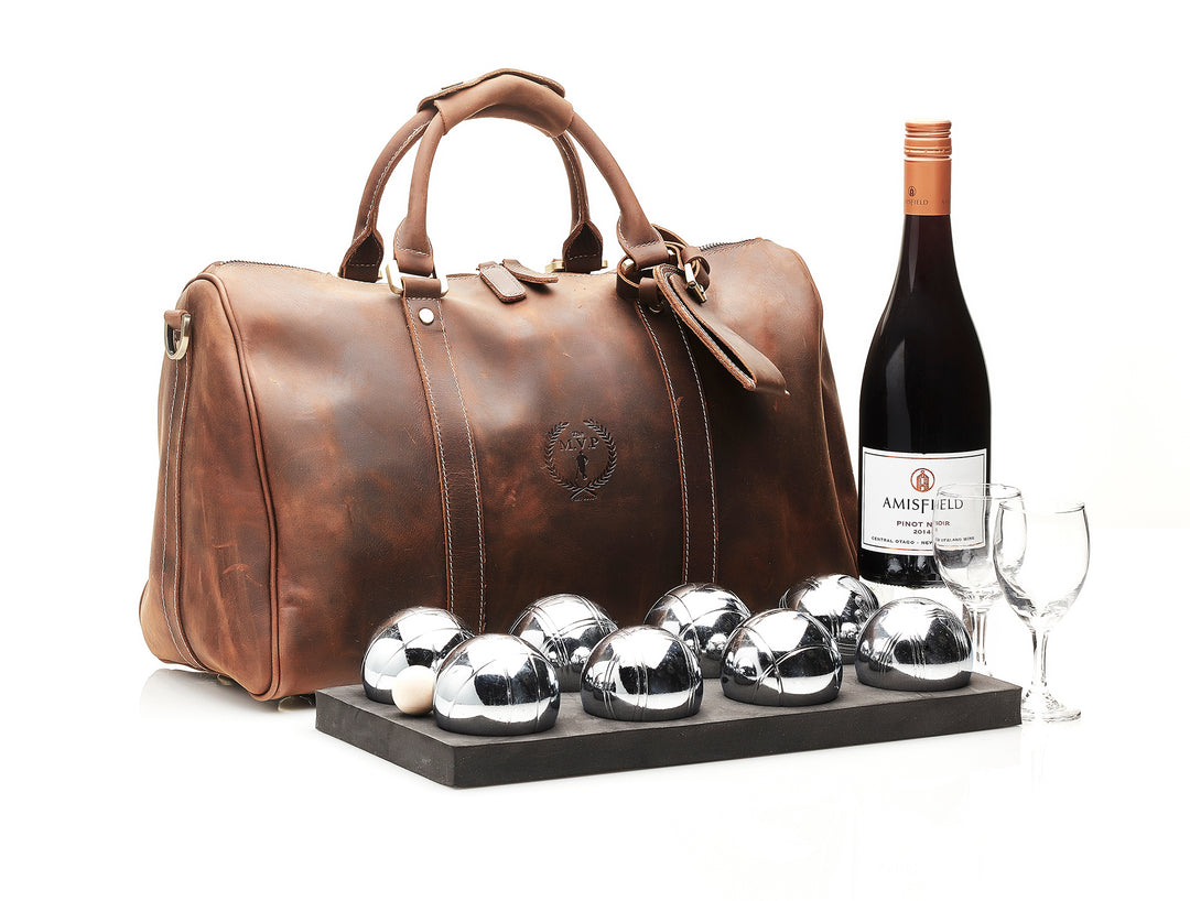 VOSS STORE AVALON MENSWEAR STORE MODEST VINTAGE PLAYER HERITAGE LEATHER BOCCE SET STEEL