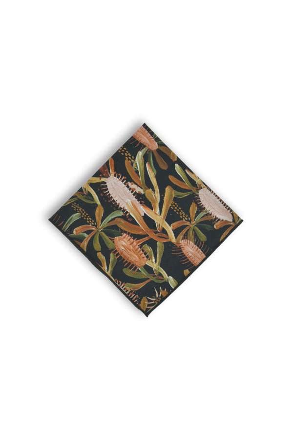 PEGGY AND FINN GRASS TREE BLACK POCKET SQUARE