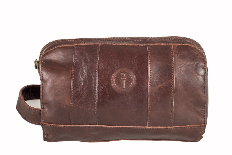 indepal Watson leather toilet bag brown