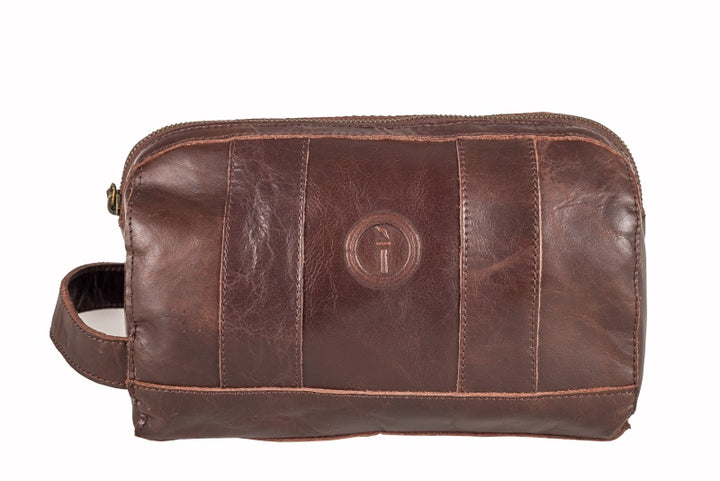 indepal Watson leather toilet bag brown