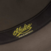 Akubra Traveller Regency Fawn Made in Australia label
